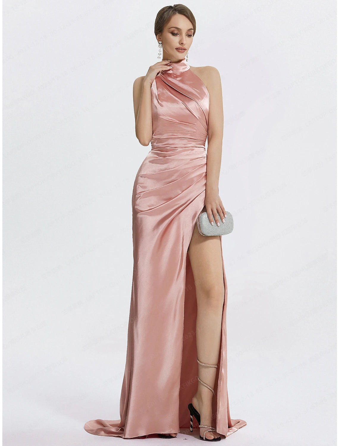 Wholesale Mermaid / Trumpet Prom Dresses High Waisted Dress Evening Party Black Tie Floor Length Sleeveless Halter Neck Satin with Ruched